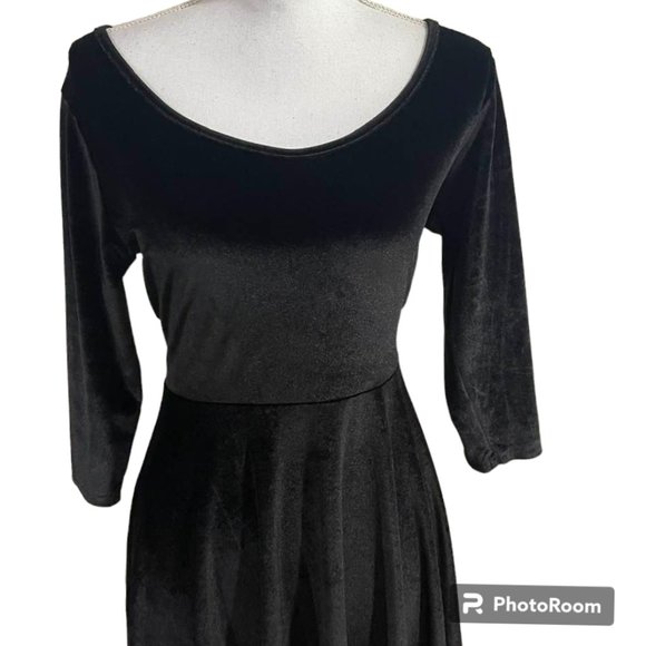 Velvet Midi Black Dress Holiday Event Minimalist - M - Picture 6 of 11
